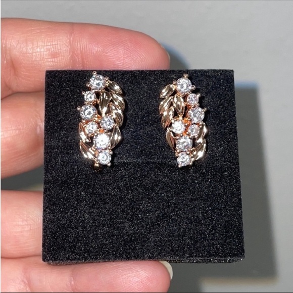 Rose Gold Plated CZ Leaves Drop Earrings New Victoria vintage Art deco - Picture 4 of 7